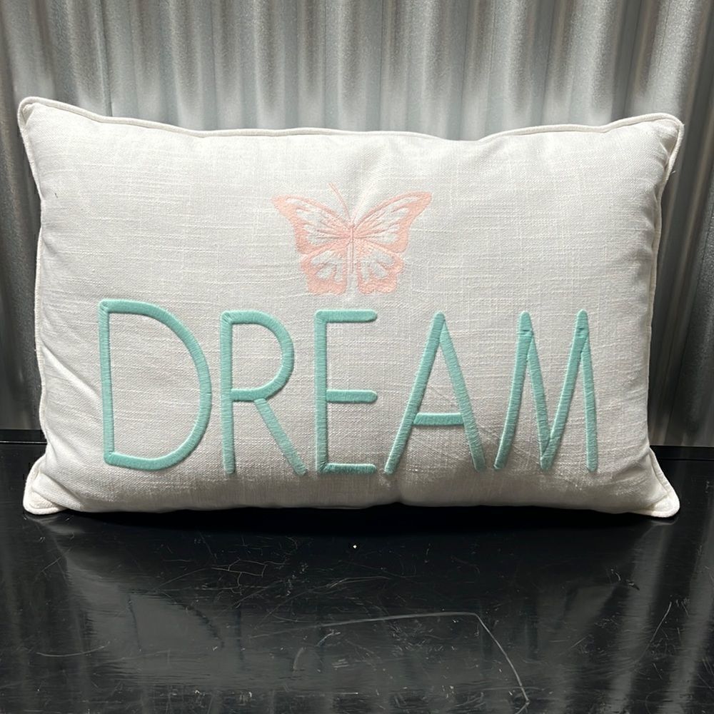 Pottery Barn new sample embroidered DREAM butterfly pillow
